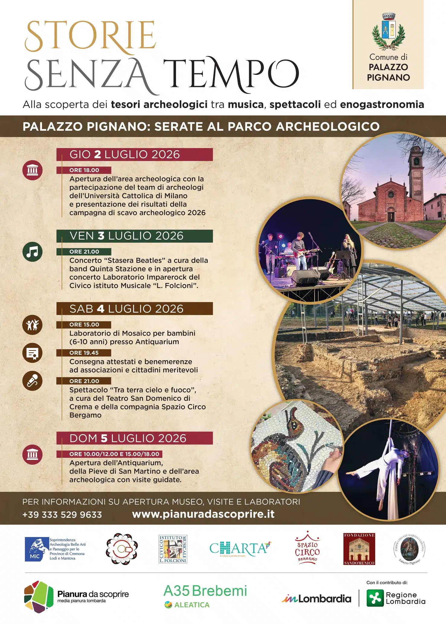 Dal 2 al 5 luglio 2026 Palazzo Pignano, quattro serate per riscoprire il parco archeologico tra musica, visite e cultura