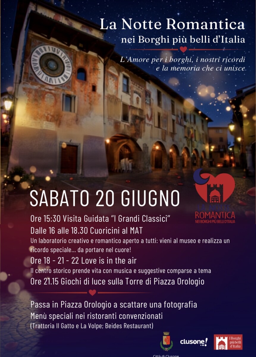 Sabato 20 giugno Clusone si accende d’amore con la Notte Romantica dei Borghi più Belli d’Italia